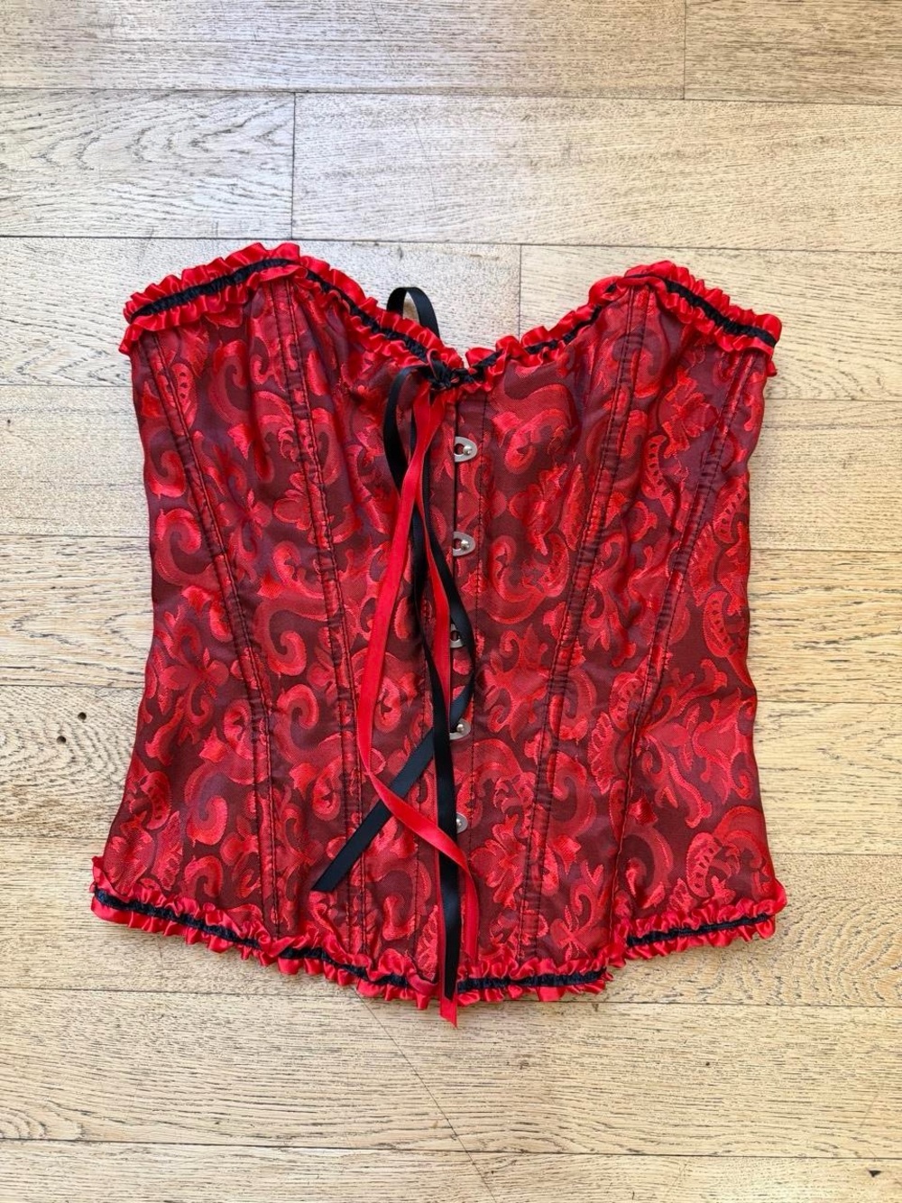 Dark Coquette Red Brocade Corset Bustier